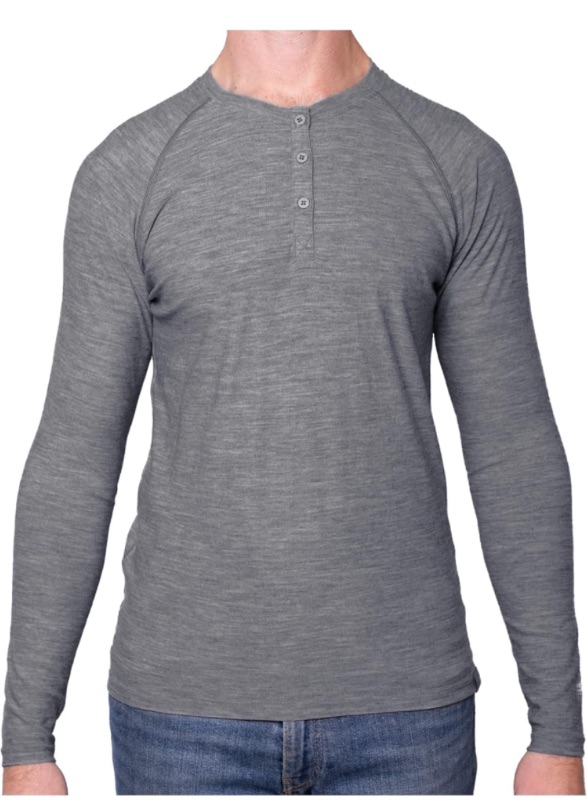 Photo 1 of MERIWOOL Men's Base Layer Long Sleeve Henley - Lightweight Merino Wool Thermal, Size S , Gray Heather