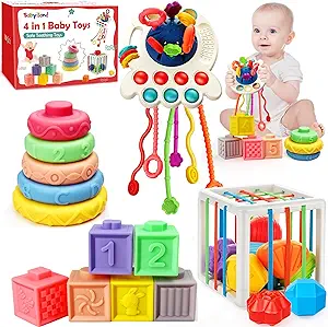 Photo 1 of Montessori Toys for Babies 6-12 Months, Baby Toys 6 to 12 Months Stacking Building Blocks Sensory Bin Teething Toys for Babies, Learning Toys for 3-6-12-18 M+ Infant Baby Girls Boys Toys Gifts