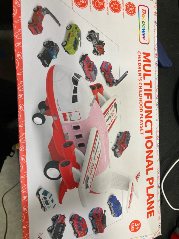 Photo 2 of  Airplane Toys for Toddlers 3 Year Old, Kids Toy Airplane Set with 6 Fire Truck Cars & Play Mat, Toy Plane with Smoke, Light & Sound, Toy Airplane for Kids Toddlers Girls Boys 4-7