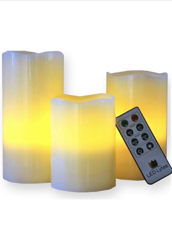 Photo 1 of LED Lytes Timer Remote Control Flameless Candle Set, 3 Flickering Candles, 3 in Wide by 4, 5, 6 in Tall, Real Ivory Wax and Amber Flame, Home Décor, Large Battery Powered for Gifts for Mom