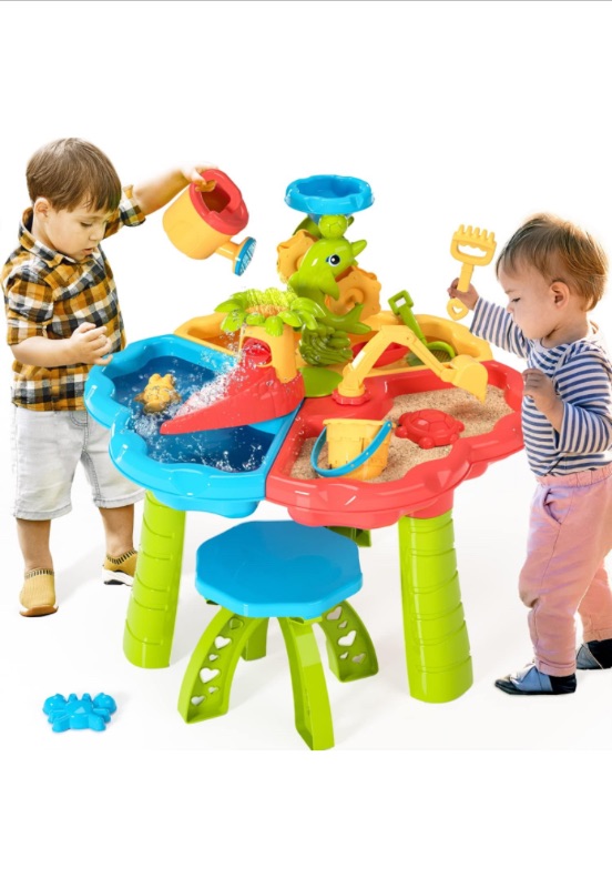 Photo 1 of BELLOCHIDDO Sand Water Table for Toddlers, 3 in 1 Sand Table and Water Play Table Beach Toy for Kids Boys Girls, Outside Backyard Activity Sensory Play Water Table for Toddlers Age 3-5