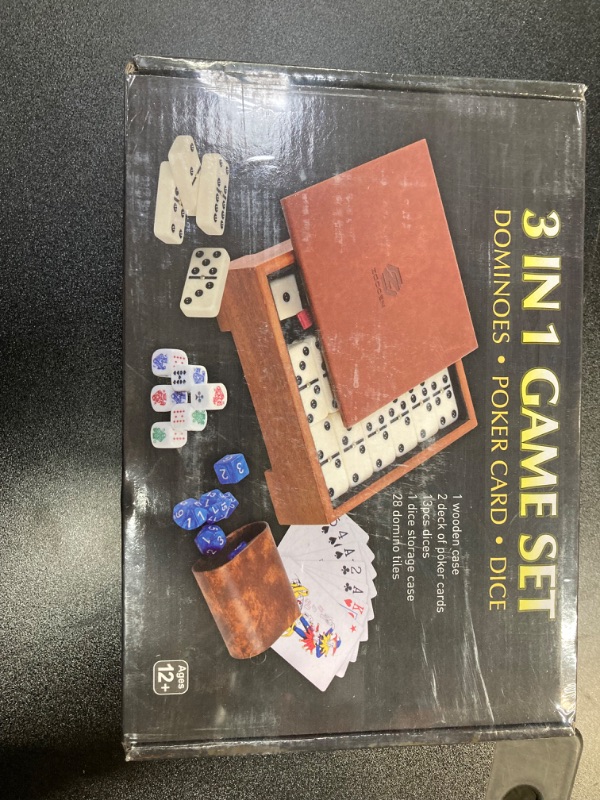 Photo 1 of 3in1 Dice Game Set, Dominoes ,Playing Cards and Dices, Game Set for Family Nights(with Wooden Case)