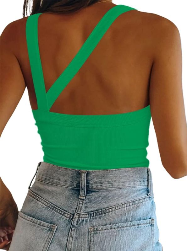 Photo 1 of remidoo women's open crop top backless shirt ribbed knit strappy tank tops green large