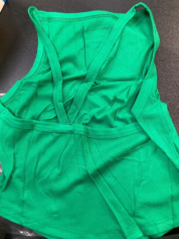Photo 1 of remidoo women's open crop top backless shirt ribbed knit strappy tank tops green large