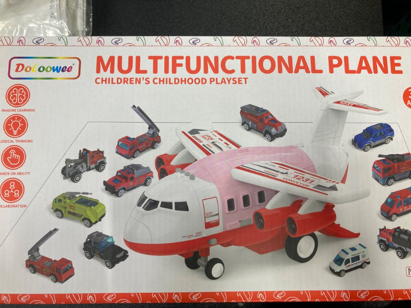 Photo 1 of Doloowee Airplane Toys for 3+ Year Old - Transport Cargo Airplane Car Toy Play Set - 12PCS Construction Cars Toy Airplane for Boys Age 4-7, Toys Plane with Lights and Sounds Red