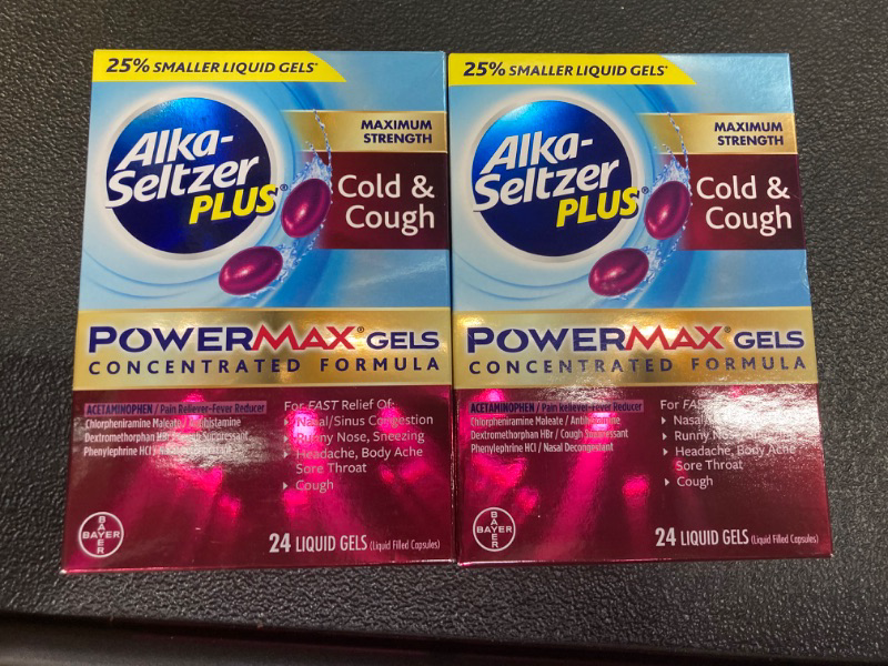 Photo 2 of ALKA-SELTZER PLUS Maximum Strength PowerMax Cold and Cough Medicine, Liquid Gels for adults with Pain Reliever, Fever Reducer, Cough Suppressant and Nasal Decongestant, 24 count