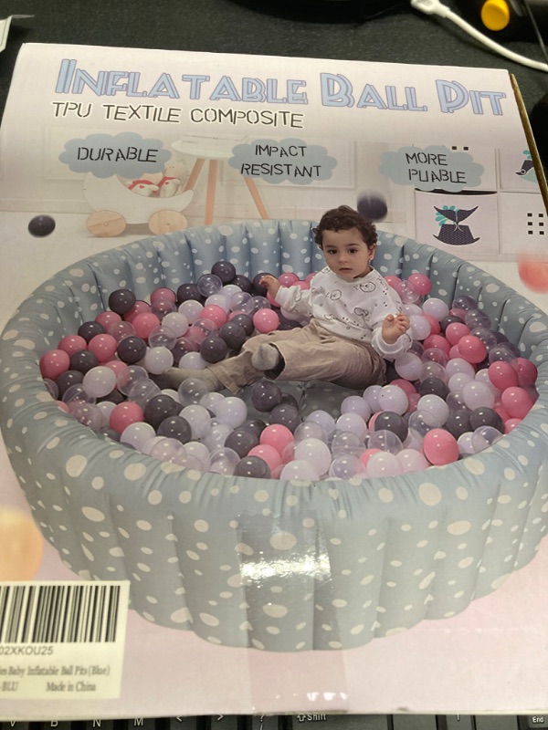 Photo 2 of XDEMODA Inflatable Ball Pit- Inflatable & Portable Large TPU Plush Ball pits. Pink Blue Grey w/Polka Dot Designs. Waterproof Indoor Outdoor use Ball Pit (Inflatable Blue)