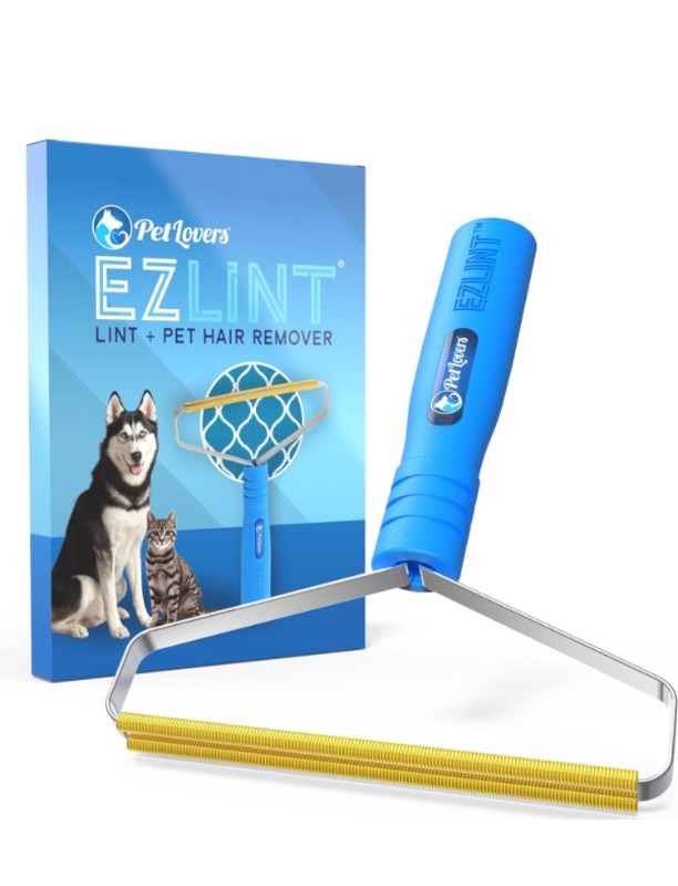 Photo 1 of  ****BUNDLE PACK OF 2****Pet Lovers EzLint Pet Hair Remover - Reusable Dog and Cat Fur Removal Tool, Portable Carpet Scraper & Rake for Couches, Furniture, Rugs, Mats, and Clothes Blue