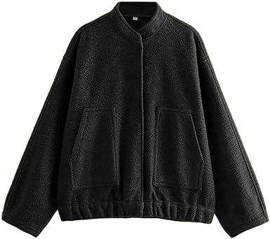 Photo 1 of Duyang Womens Sherpa Blend Jackets Long Sleeve Stand Collar Button Down Casual Coat with Pockets X-Small black