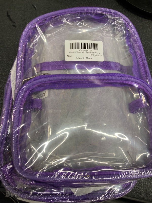 Photo 2 of ****BUNDLE PACK OF 2***Mossio Clear Mini Backpack Stadium Approved, With Reinforced Straps & Front Pocket - Perfect for School, Security & Sporting Purple