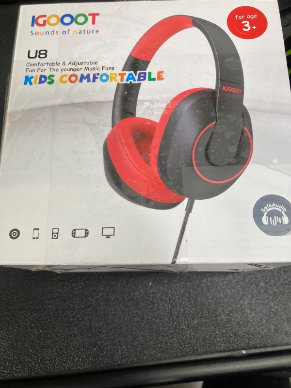 Photo 2 of *****BUNDLE PACK OF 2****igooot Kids Headphones Wired,Most Comfortable Over Ear Children Headphones with Microphone,Adjustable,Volume Limiter 85/94dB,for School/Plane/Switch/Amazon-fire-Tablet/ipad,3.5mm Jack,Black&Red.