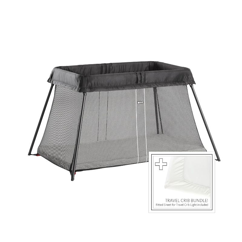 Photo 1 of BabyBjörn Travel Crib Light + Fitted Sheet Bundle Pack, Black