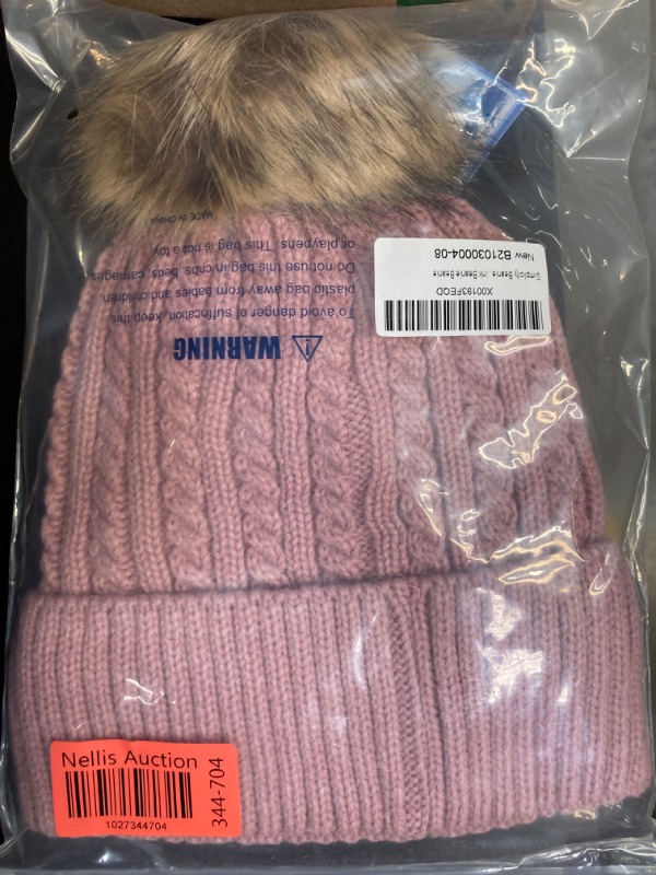 Photo 2 of Simplicity Womens Beanie Hat Winter Hat Warm Fleece Lined Cable Knit Skull Ski Pom Pom Beanie for Cold Weather Pink