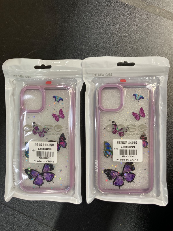 Photo 2 of 2 Pack KACHEN for iPhone 11 6.1 Case, Lavender Frame 3D Butterfly Slim Fit Shimmer Sparkle Hybrid Shockproof Bumper Cell Phone Case for Women Girls Lavender IP 11 6.1