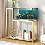 Photo 1 of 29 Gallon Fish Tank Stand, Metal Aquarium Stand with Shelves for Fish Tank Accessories Storage, Reptile Tank Turtle Terrariums Stand for Home Office (Gold)