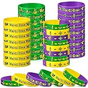 Photo 1 of Mardi Gras Party Favor Silicone Bracelet Mardi Gras Wristband Mardi Gras Carnival Bracelet Set Mardi Gras Rubber Band Bracelet for Mardi Gras Party Decoration Goodie Bag Stuffer Filler Supply