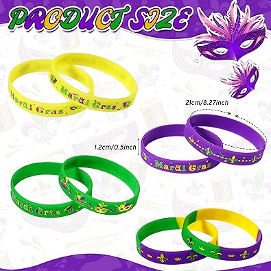 Photo 1 of Mardi Gras Party Favor Silicone Bracelet Mardi Gras Wristband Mardi Gras Carnival Bracelet Set Mardi Gras Rubber Band Bracelet for Mardi Gras Party Decoration Goodie Bag Stuffer Filler Supply