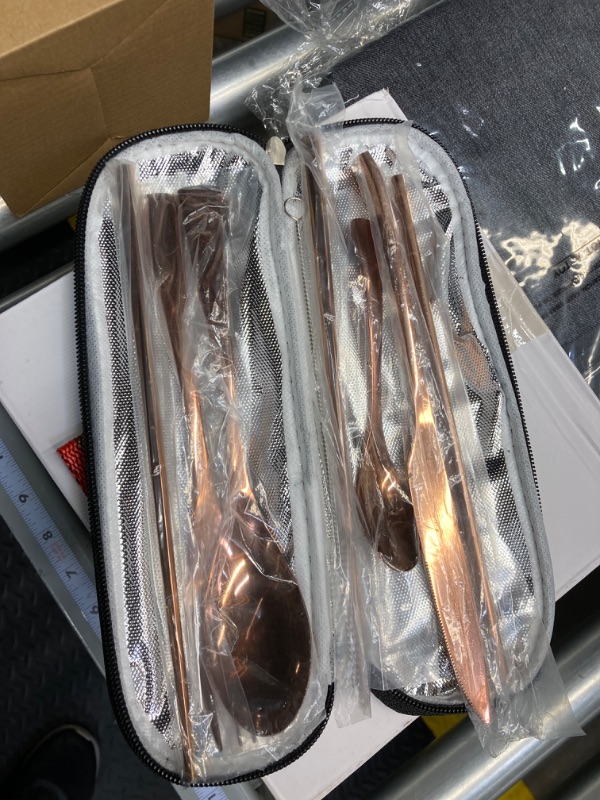 Photo 2 of  bronze...MURRI&MURRDI 8 Pieces Reusable Utensils Set with Case Portable Cutlery Set Stainless Steel Travel Utensils Including Knife Fork Spoon Chopsticks Straws Brush,Dishwasher Safe