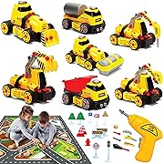 Photo 1 of 7-in-1 Take Apart Construction Toys 84pcs DIY Engineering Playset with Electric Drill, Play Mat, and Road Signs, Push & Go STEM Learning Bundle w/Lights, Sounds for Early Education, Boys