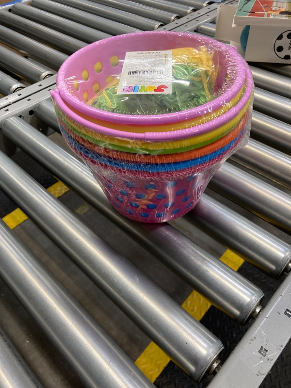 Photo 1 of JOYIN 6 Pieces 8" Easter Egg Baskets with Handle and 55 g Tricolors Easter Grass for Easter Theme Garden Party Favors, Easter Eggs Hunt, Easter Goodies Goody, Basket Fillers Stuffers by Joyin Toy.