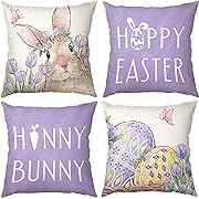 Photo 1 of Easter Pillow Covers 18x18 Set of 4, Easter Rabbit Bunny Eggs Velboa Cushion Covers Spring Home Decorations for Sofa Couch Funny Pillowcase Gifts