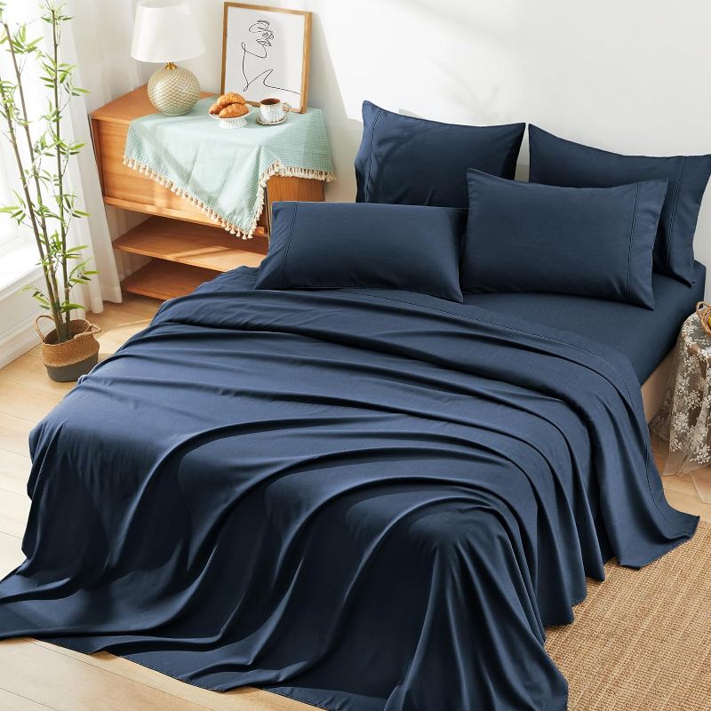 Photo 1 of Manyshofu Sheets Twin Size Bed Sheets - 4 Piece Cooling Sheets Silky Navy Blue Twin Sheet Set - Breathable Luxury Bedding Sheets & Pillowcases