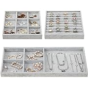 Photo 1 of Fixwal Jewelry Tray for Drawers Set of 3, 14in Stackable Jewelry Organizer for Earring, Necklace, Bracelet, Rings with Removable Divider, Grey