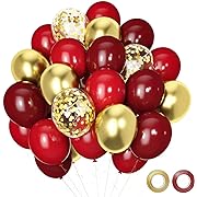 Photo 1 of Red and Gold Party Balloons, 50 Pcs 12 Inch Burgundy Balloons Ruby Red and Gold Latex Balloons For Birthday Engagement Wedding Bridal Shower Anniversary Valentines Decorations