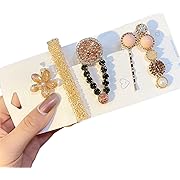 Photo 1 of 5 Pcs Scissors Feather Pearl Metal Fashion Hair Clips Set, Handmade Cute Crystal Hair Barrettes Bobby Pins, Gold Metal Hairpin Hair Accessories Headwear Styling Tools, Gifts for Women Girls Decorative Party Wedding (amber)