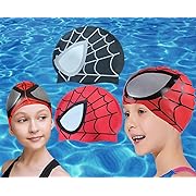 Photo 1 of Azima Swimming Cap 2 Set, Kids Swim Cap (Age 6-16), Durable Silicone, Swimming Cap for Kids, Youths, Kids Swimming Cap Unisex, Waterproof Water Sports Hat Red and Black