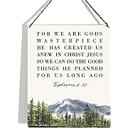 Photo 1 of Bible Verse Wall Decor Wooden Hanging Sign, Christian Wall Decor, Serenity Prayer Wall Art, Ephesians 2:10, Scripture Wall Art Decor for Farmhouse Home Porch Office Bedroom Bathroom, 8 x 10 Inches