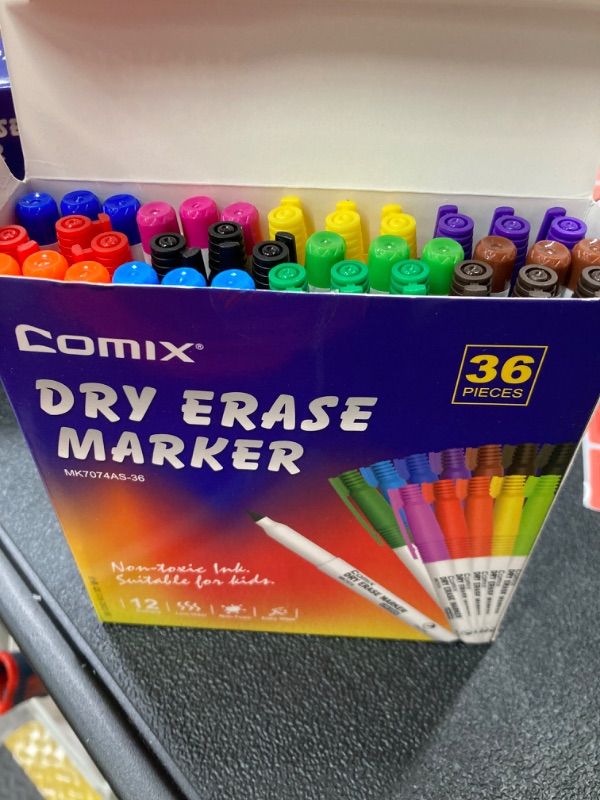 Photo 1 of Comix Dry Erase Markers, Ultra Fine Tip White Board Markers, 36 Count 12 Colors Low Odor Markers for Kids Teachers