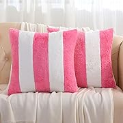Photo 1 of 
Ikuoic Pink and White Striped Decorative Throw Pillow Covers 26x26 Inch Set of 2,Fall Decorations for Home,Furry Faux Rabbit Fur/Soft Velvet,Large Euro...
Color:Pink+white