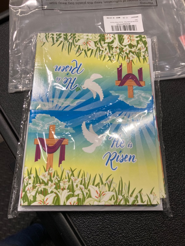 Photo 1 of 36 Sets Easter Greeting Cards He Is Risen Religious Cards with Envelopes Self Adhesive Spring Jesus Cross Inspiring Bible Alleluia Cards for Christians Catholics Party Favors