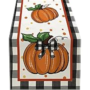 Photo 1 of Autumn Thanksgiving Table Runner Linen Pumpkin Maple Dining Table Decoration Indoor Outdoor Tablecloth for Holiday Decor Thanksgiving Table Runner