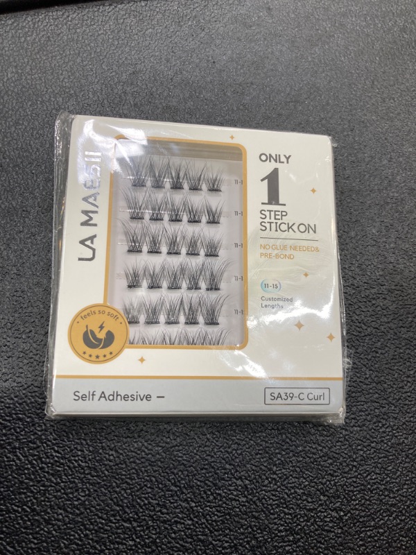 Photo 2 of LA MAESII Self Adhesive Eyelashes No GLue Lash Clusters Natural look, C Curl DIY Lashes Clusters Extension Only 1 Step, No Sticky Residue, Easy to Apply,30pcs(SA39 C Curl,11-15mm)