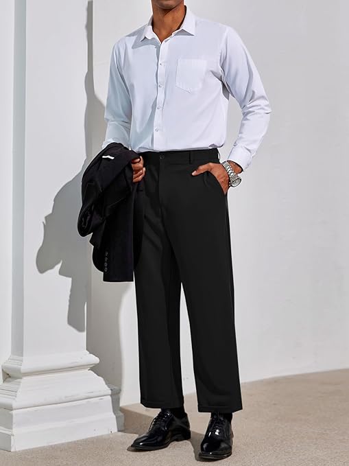 Photo 1 of PASLTER Mens Chino Pants Flat Front Slim Fit Cropped Dress Pants Casual Slacks