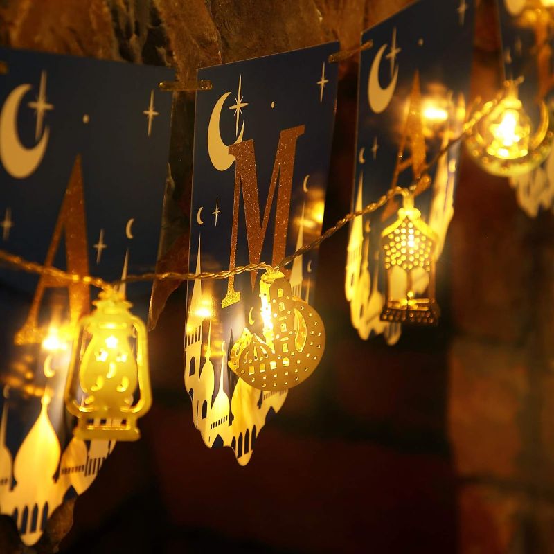 Photo 1 of 
Eid Al Adha Decorations String Lights, Eid Moon Star Kerosene Lantern Lamp, Battery Operated for Ramadan Outdoor Home Decoration Party Supplies (2 Pack,6.56.