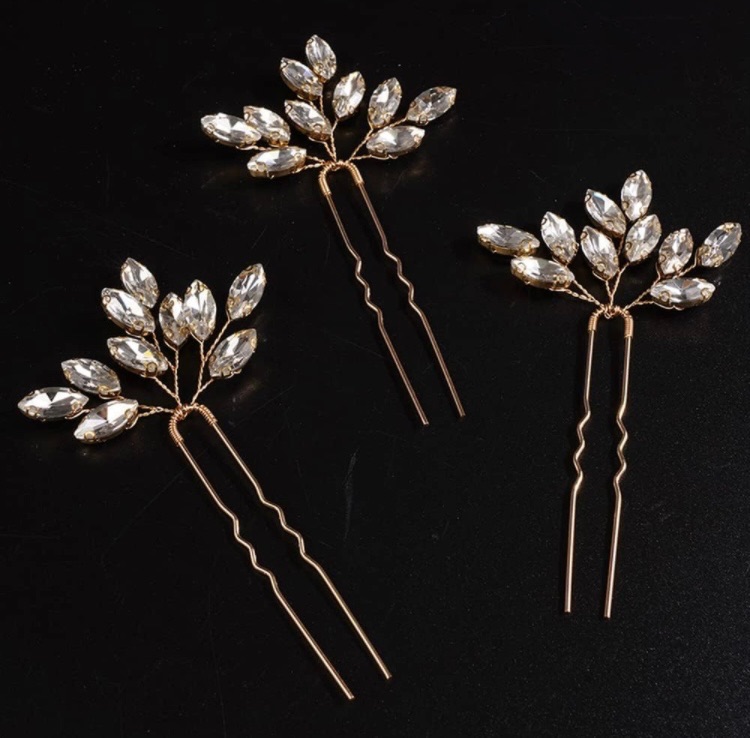 Photo 1 of Chargances 3pcs Crystal Wedding Hair Pins Gold Rhinestone Bridal Hair Pins Handmade Bridal Hair Accessories for Women Girls Bridesmaids (Gold)