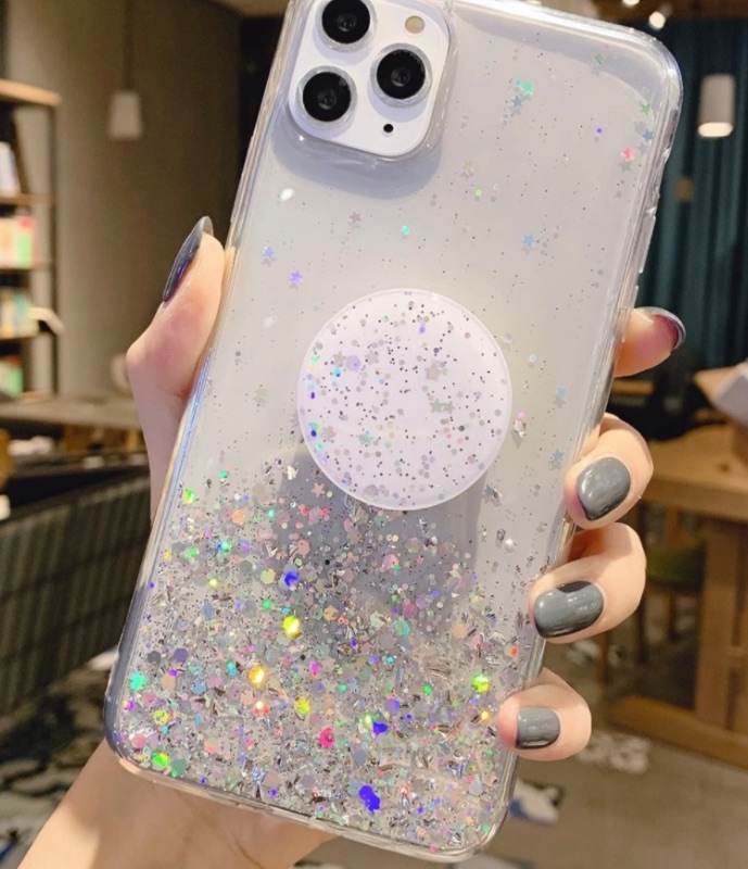 Photo 1 of for iPhone 13 Case Glitter with Ring Kickstand Sparkle Bling Women Girls Cute Cases Slim Soft Silicone Phone Protective Cover 6.1 inch (Silver)