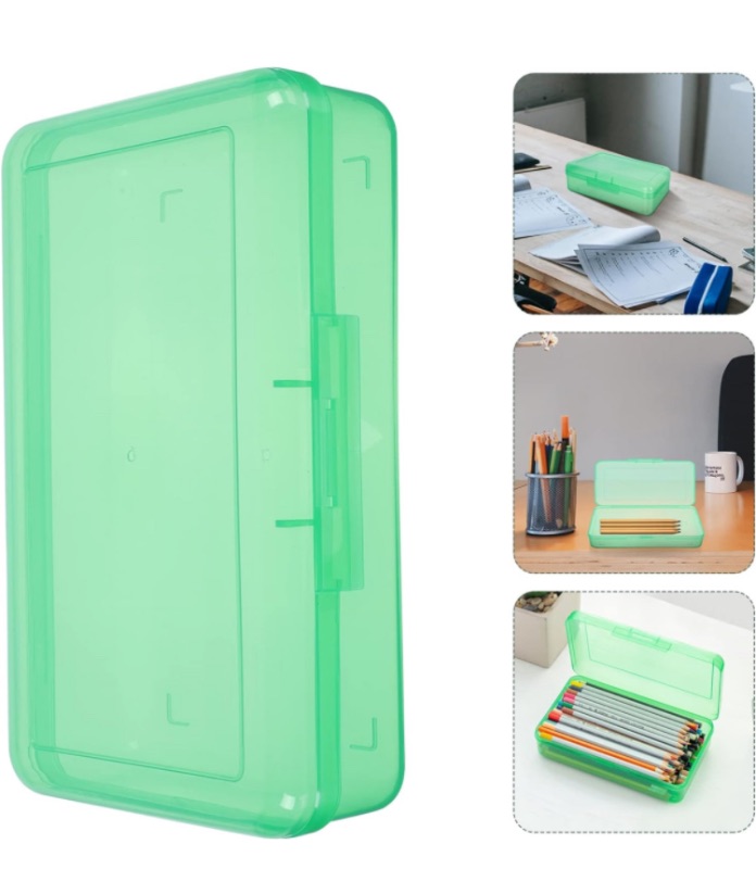 Photo 1 of 4 Pencil Case Simple Pencil Case Colorful Pens Clear Pen Holder Portable Stationery Pencil Case Plastic Pencil Container Stationery Holder Storage ( GREEN) 