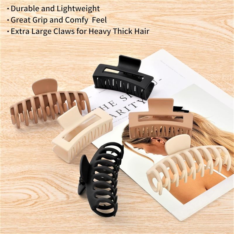Photo 1 of /*** BUNDLE X2 *** 79Style 6pcs Big Hair Claw Clips Neutral Colors Hair Clips For Women 4.3 Inch Claws Clips For Thick Banana Clips 3.5 Inch Claw Clip Medium Large Hair Claws Square Matte Jumbo Hair Clip Cute Hair Accessory (Neutral)