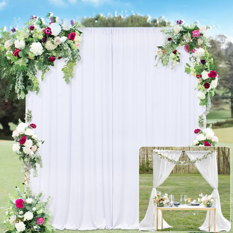 Photo 1 of 10x10FT White Backdrop Curtains Polyester Photo Backdrop Drapes Curtains 2 Panels with Rod Pockets for Party Birthday Wedding Photography Home Decoration