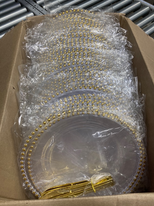 Photo 3 of 42 CLEAR PLASTIC PLATES WITH GOLD BEAD TRIM/ 14 PIECE GOLD PLASTIC KNIFES