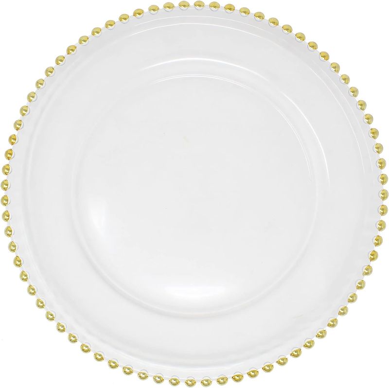 Photo 1 of 42 CLEAR PLASTIC PLATES WITH GOLD BEAD TRIM/ 14 PIECE GOLD PLASTIC KNIFES