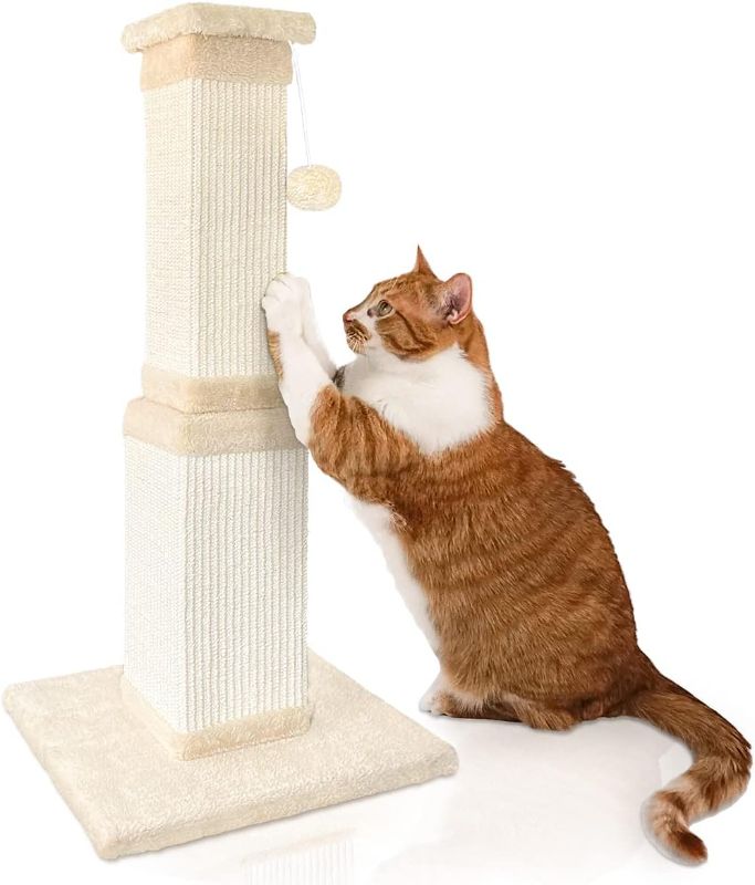 Photo 1 of AGYM Cat Scratching Post, 32 Inch Large Cat Scratch Post for Cats and Kittens, Nature Sisal Modern Cat Scratcher for Indoor Cats, Protect Your Furniture and Exercise Cats, Beige