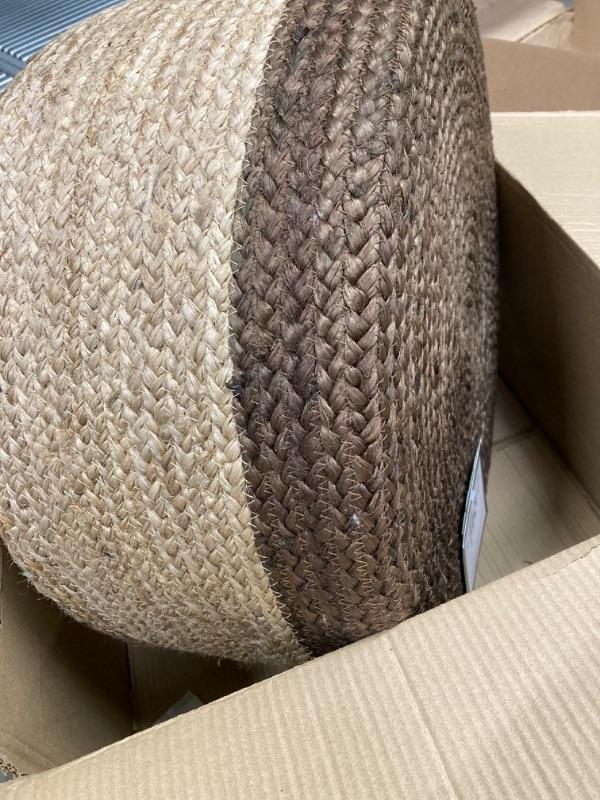 Photo 2 of ** Not Exact Photo** The Knitted Co. Jute Pouf Ottoman | Footrest Pouf | Hand Braided - Round Boho Pouffe - for Living Room, Bedroom, Nursery (20"x20"x10") Grey Grey 20"x20"x10"