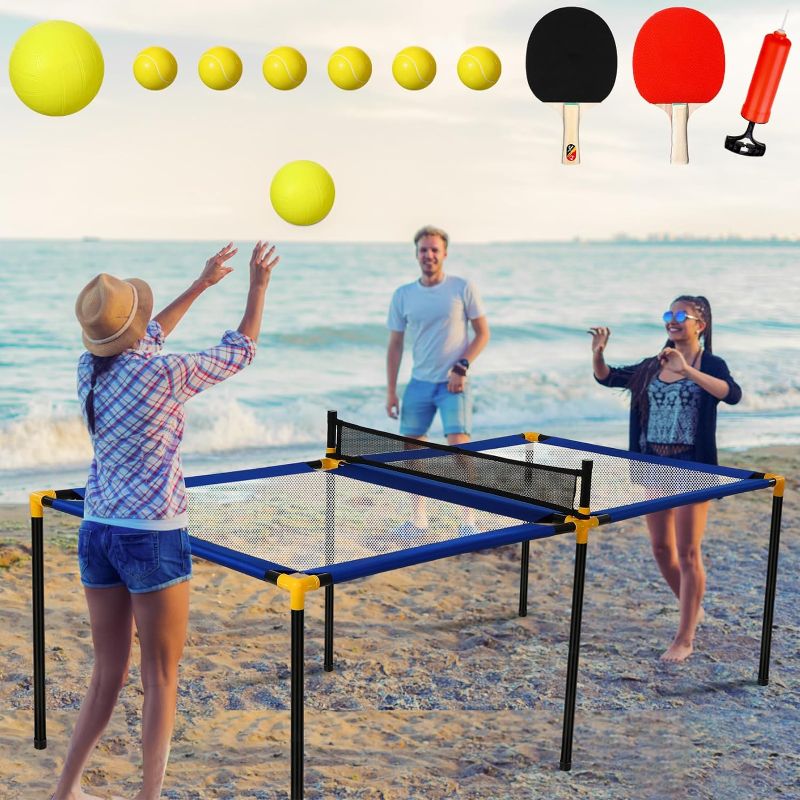 Photo 1 of 96 x 48 x 32.25 Inch Trampoline Table Tennis Table Portable Ball Games for Beach Indoor Outdoor Includes 2 Table Tennis Rackets, 1 Slam Ball, 6 Mini Slam Balls and 1 Inflation Pump