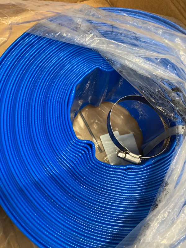 Photo 3 of 3" x 100 FT Pool Backwash Hose, Blue Heavy Duty Reinforced PVC Lay Flat Water Discharge Hose for Swimming Pool Filter Pump,with 1 Clamp… 3" ID x 100 FT Blue