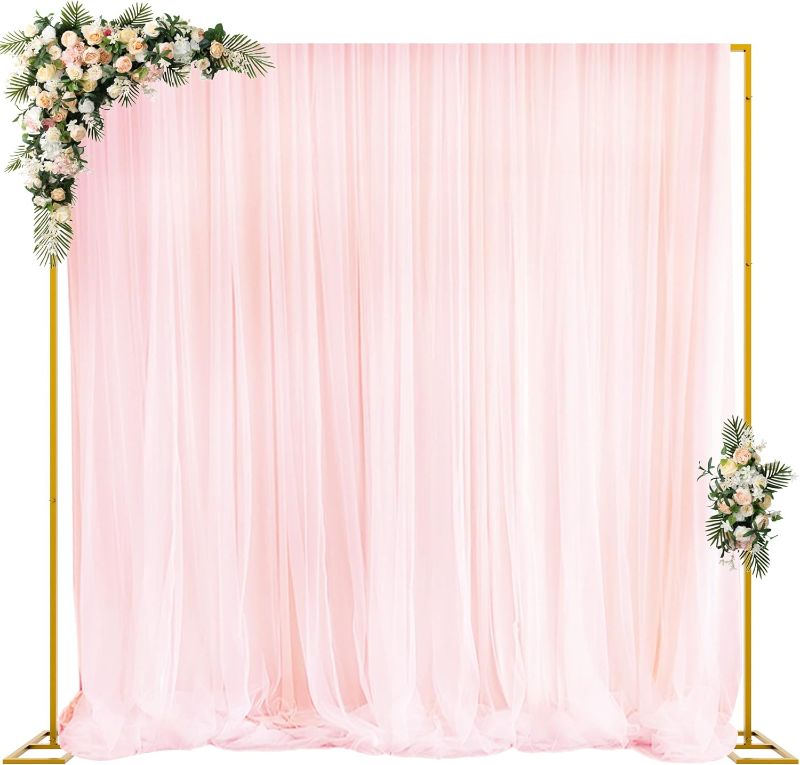 Photo 1 of Fomcet 10FT x 10FT Backdrop Stand Heavy Duty with Base, Gold Portable Adjustable Pipe and Drape Backdrop Stand Kit, Square Metal Arch Party Frame for Wedding Birthday Parties Banquet Decorations 10 x 10 FT(HxW) 10FT-Gold-F